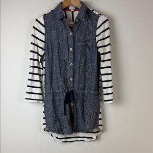 Anthropologie Striped Linen blend Tunic Top Size Extra Small